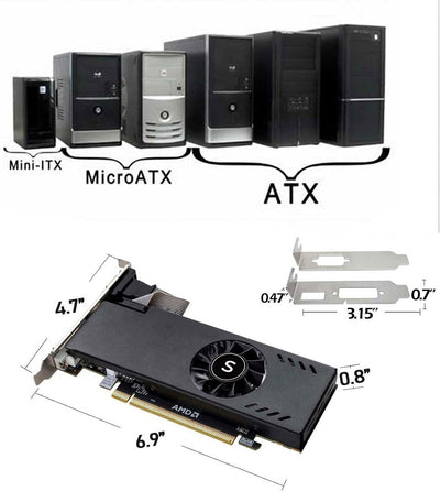 SAPLOS Radeon RX 550 Low Profile Grafikkarte, 4GB GDDR5 128-bit, VGA DVI-D HDMI, 4K Anzeige, PC Vide