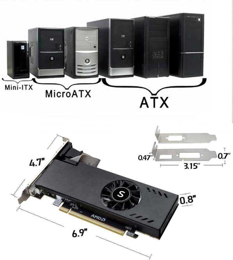 SAPLOS Radeon RX 550 Low Profile Grafikkarte, 4GB GDDR5 128-bit, VGA DVI-D HDMI, 4K Anzeige, PC Vide