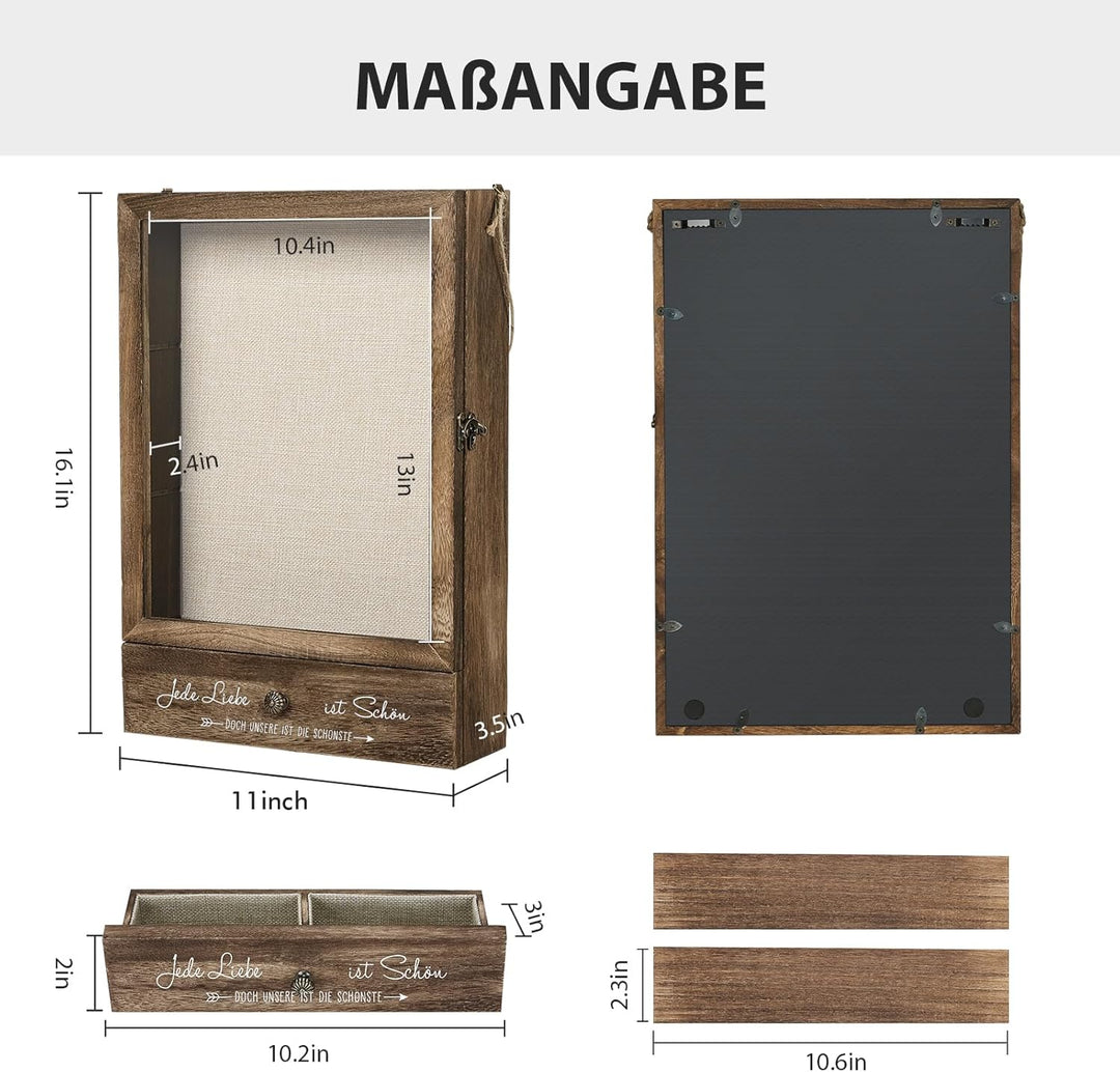 AW BRIDAL Tiefe Vitrine für Erinnerungen, Ideal als Hochzeitsdeko, Einzugsgeschenk oder Wohnaccessoi