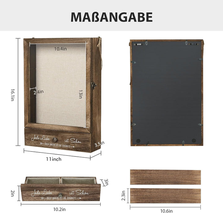 AW BRIDAL Tiefe Vitrine für Erinnerungen, Ideal als Hochzeitsdeko, Einzugsgeschenk oder Wohnaccessoi