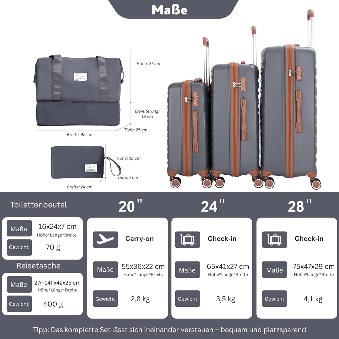 Travelhouse Ascona Premium Gepäck-Set 5-teilig – Edles ABS Polycarbonat Hartschalen-Kofferset mit TS
