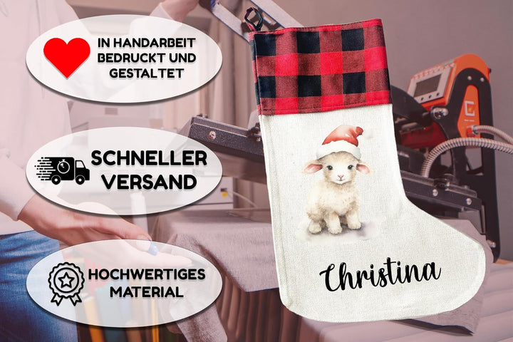 LIEBTASTISCH - Personalisierte Weihnachtssocken mit Tieren - 40cm x 30cm - Weihnachtsstrumpf zum Nik