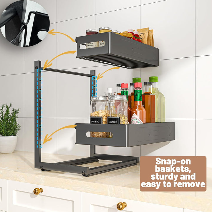 Küchenschrank Organizer 2 Etagen Spülschrank Organizer mit 4 Haken für Kitchen Bad Unter Waschbecken