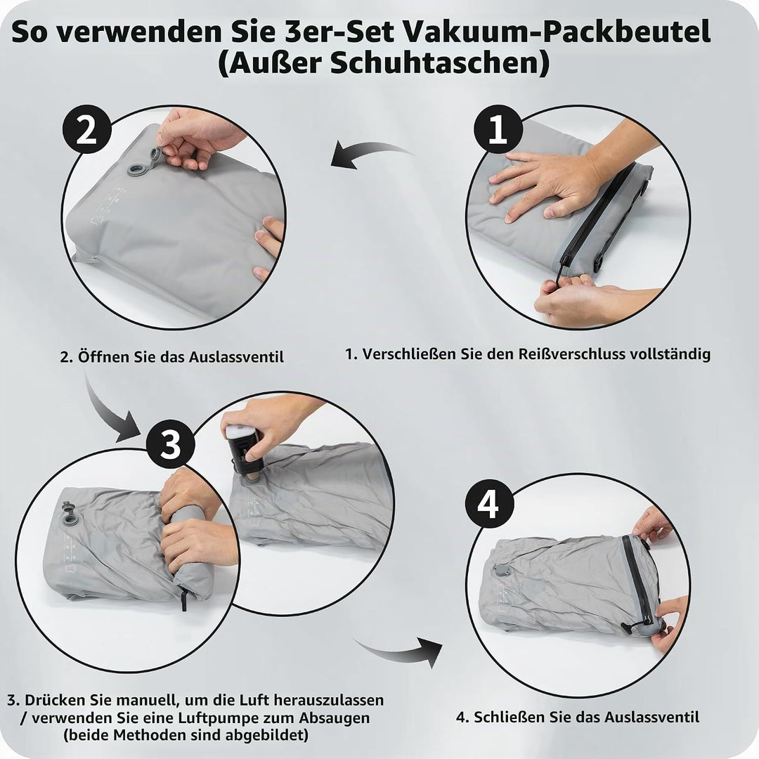 EULANT Kompressions Packwürfel Set 4 für Koffer, 3 Stück Wasserdicht Vakuumbeutel + 1 Schuh Tasche,