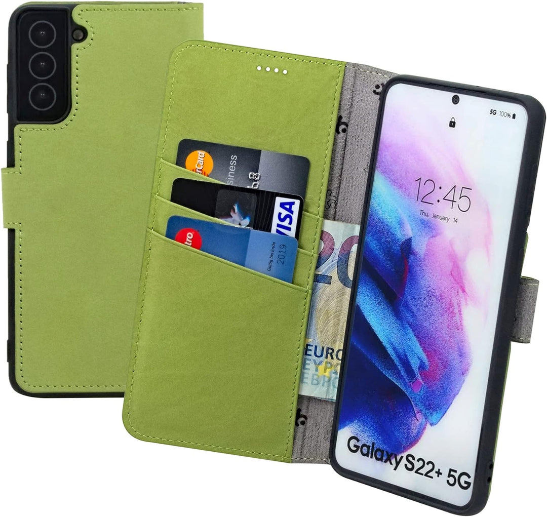 Suncase Book-Style Hülle kompatibel mit Samsung Galaxy S22 Plus 5G Leder Tasche (Slim-Fit) Lederhüll