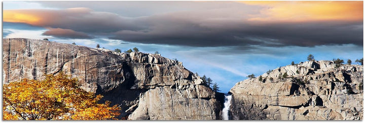 Augenblicke Wandbilder Keilrahmenbild Wandbild 150x50cm Yosemite Landschaft Felsen Wasserfall Herbst