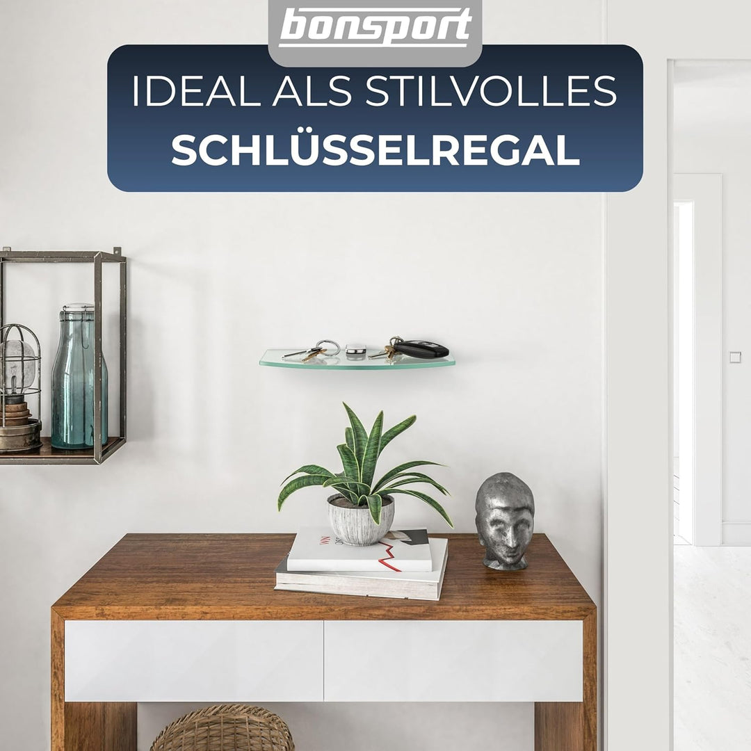 bonsport Glasregal Wandregal für Badezimmer Klarglas - Glas Regal aus 6 mm Sicherheitsglas 25x14x0,6