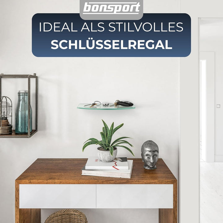bonsport Glasregal Wandregal für Badezimmer Klarglas - Glas Regal aus 6 mm Sicherheitsglas 25x14x0,6