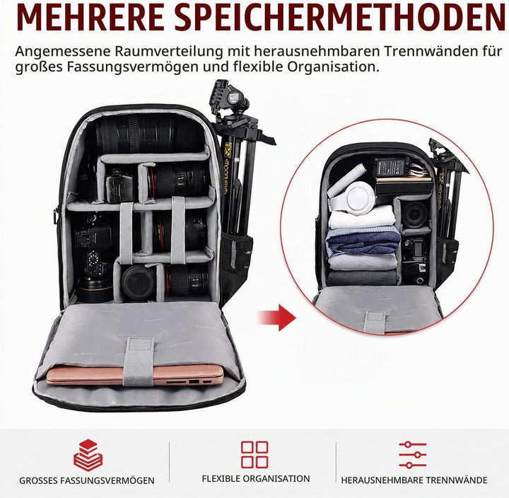 Cwatcun Kamerarucksack Professional für Spiegellose SLR/SLR Kamera wasserdichte Kameratasche Kompati