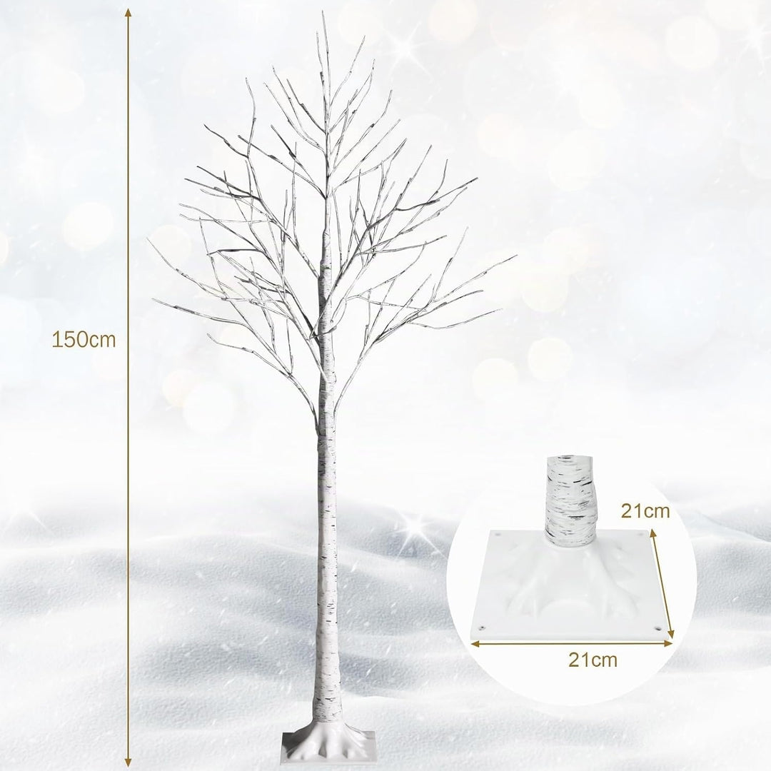 COSTWAY 150cm LED Lichterbaum, Birkenbaum mit warmweissen LED-Leuchten, künstlicher Weihnachtsbaum,