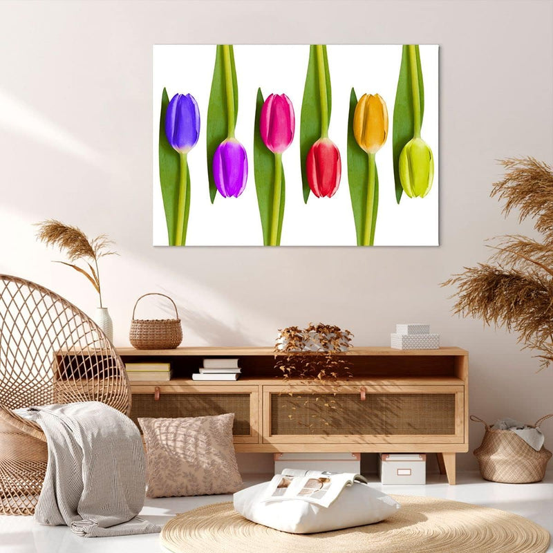 Bilder auf Leinwand 100x70cm Leinwandbild Tulpe Blume Garten Komposition Gross Wanddeko Bild Schlafz