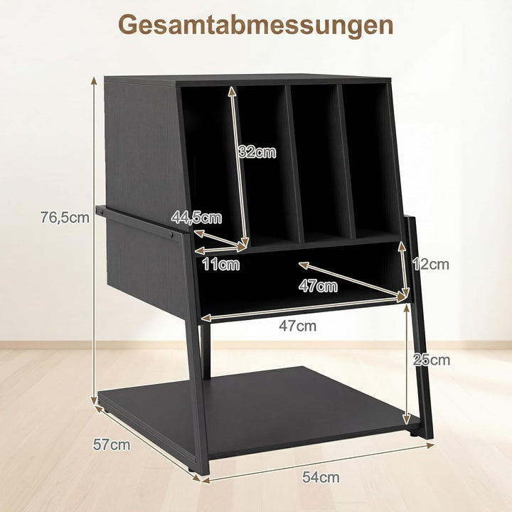 COSTWAY Plattenspielerständer, Vinyl Schallplattentisch mit breite Tischplatte, 4 Trennwänden & unte