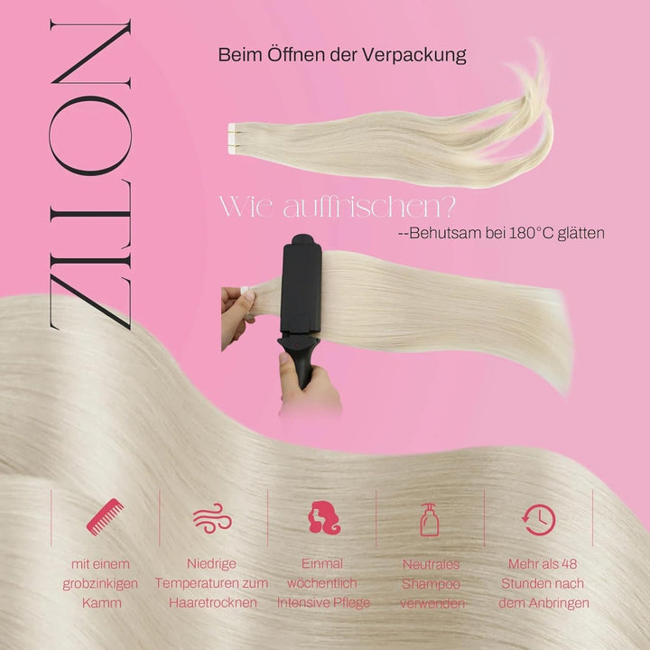 Moresoo Tape in Extensions Echthaar 60 cm Blonde Haarverlängerung Echthaar Tapes Platinblond Invisib