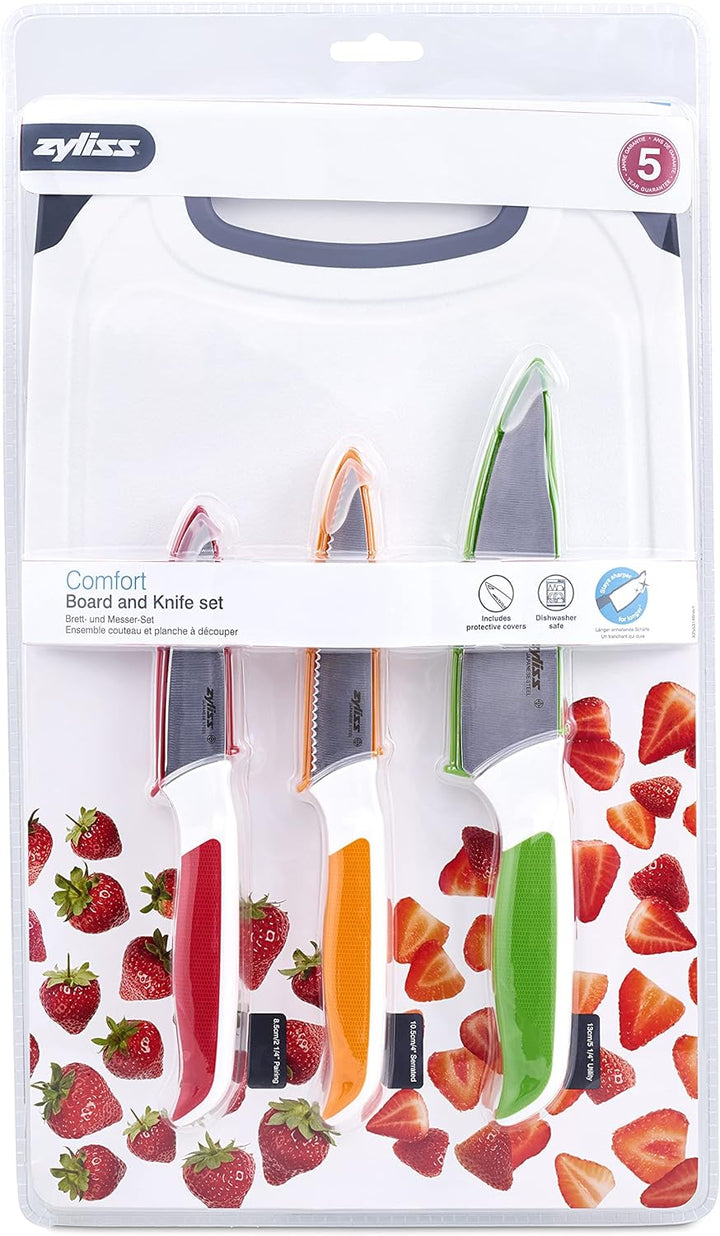 Zyliss E920249 Comfort Messer Set 3-Teilig mit Schneidbretter, Japanischer Edelstahl, Mehrfarben, Ge
