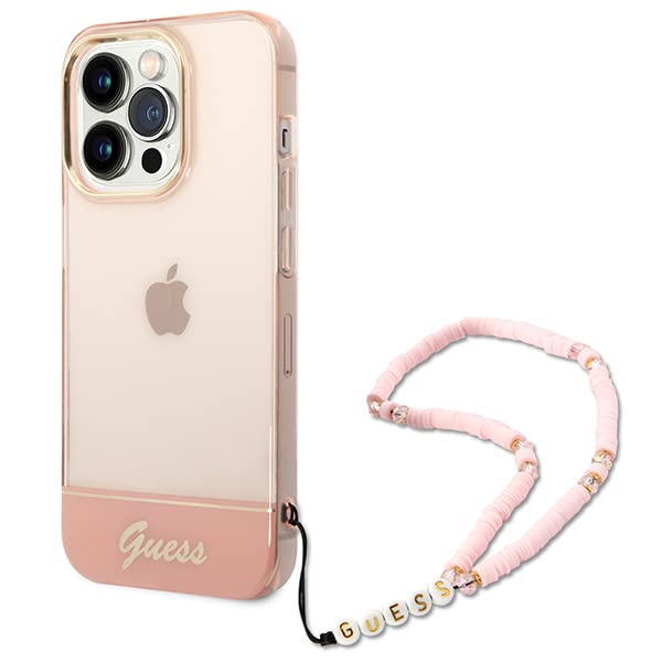 Guess GUHCP14LHGCOHP hülle für iPhone 14 Pro 6, 1" rosa/pink hardcase Translucent Pearl Strap, schwa