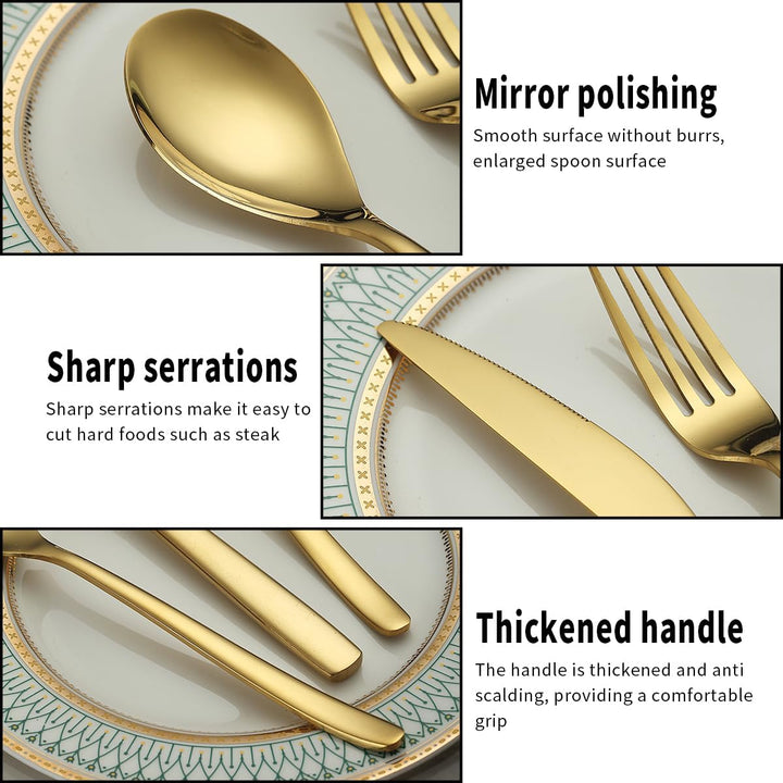 Berglander Gold Hochzeit Besteck Set 60pcs Service für 20, Titan beschichtet Edelstahl Besteck Set,