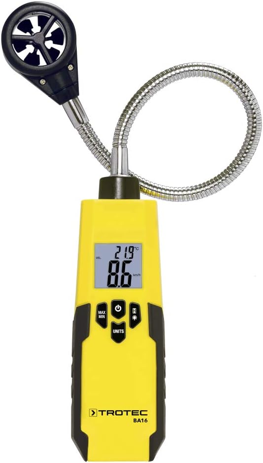 TROTEC Windmesser BA16 – Windmessgerät, Anemometer – Messbereich 1 bis 30 m/s, Abschaltautomatik, Me