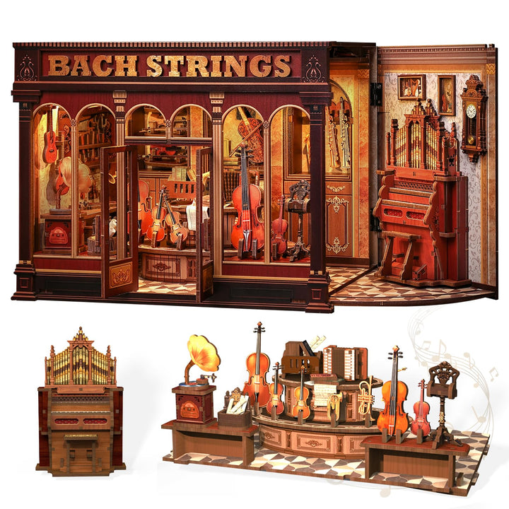 CUTEBEE Book Nook Kit - DIY Puppenhaus Miniature House Musical Room, 3D Holzpuzzle & Musik Stil Mini