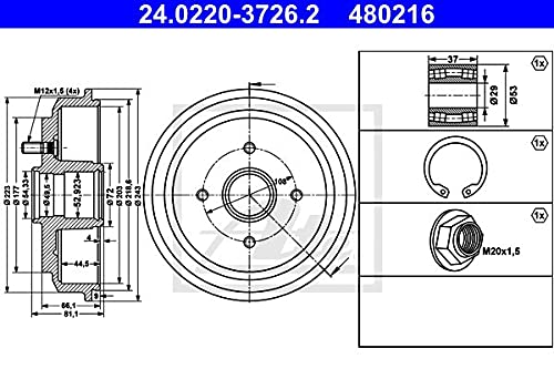 ATE 24.0220-3726.2 Bremstrommel