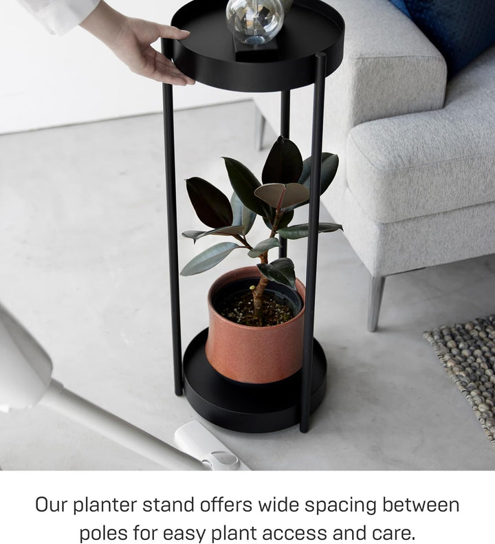 YAMAZAKI 4367 TOWER 2Tiered Plant Stand with Caster, black, Steel / Polypropylene / Nylon, 25 x 26.5