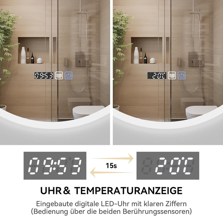 YOURLITE LED Spiegel Bad mit Beleuchtung 60cm Rund,Badspiegel mit Beleuchtung,Touch-Schalter,3 Licht