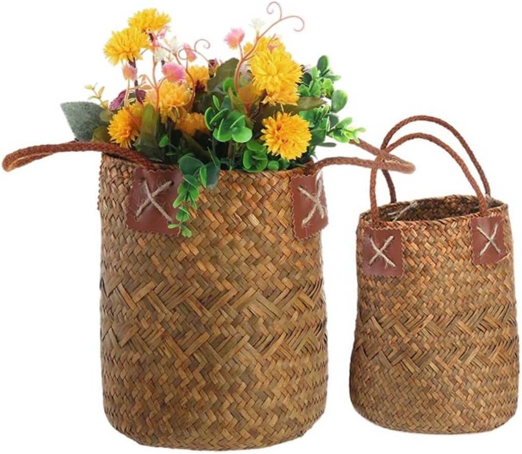 Seegras geflochtener Korb, Strohbauch, Aufbewahrung, Blumentopf, Vase, Organizer mit Griffen für Wäs