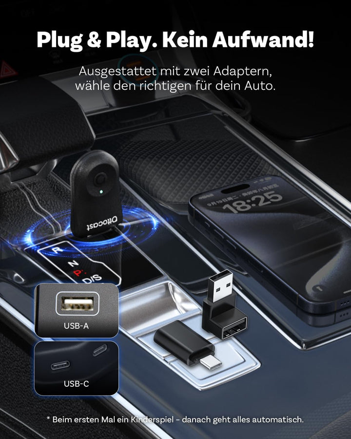 2025 Verbesserter 2-in-1 Wireless CarPlay & Android Auto Adapter, OTTOCAST MINI Kabelloser CarPlay A