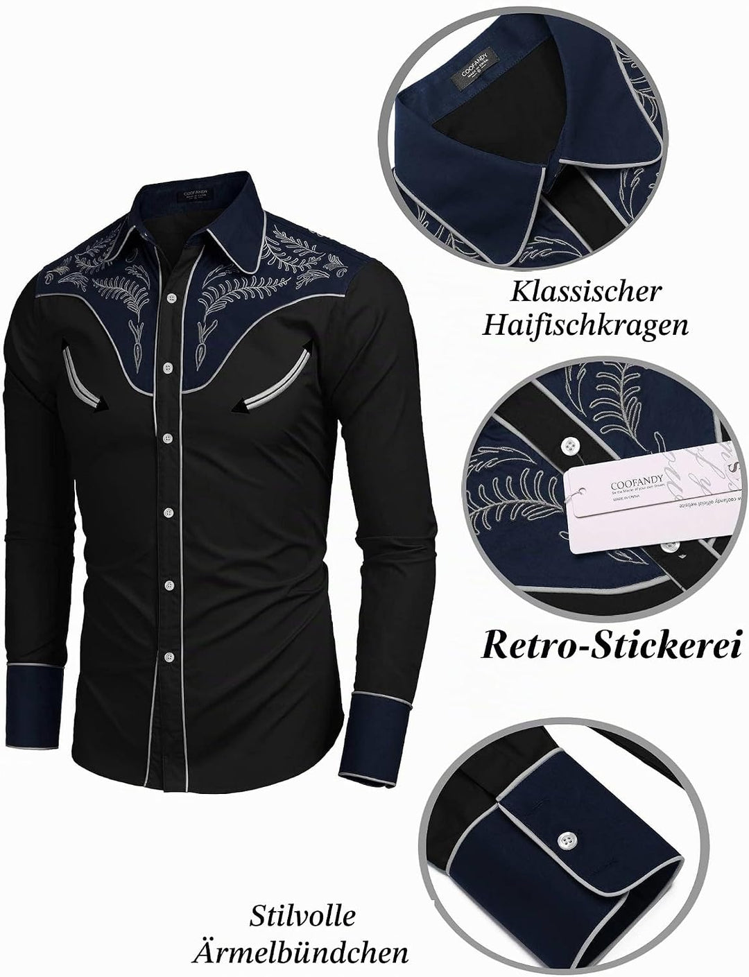 COOFANDY Herren Hemd mit Button-Down-Kragen Gross und kräftig M Baumwolle - Schwarz