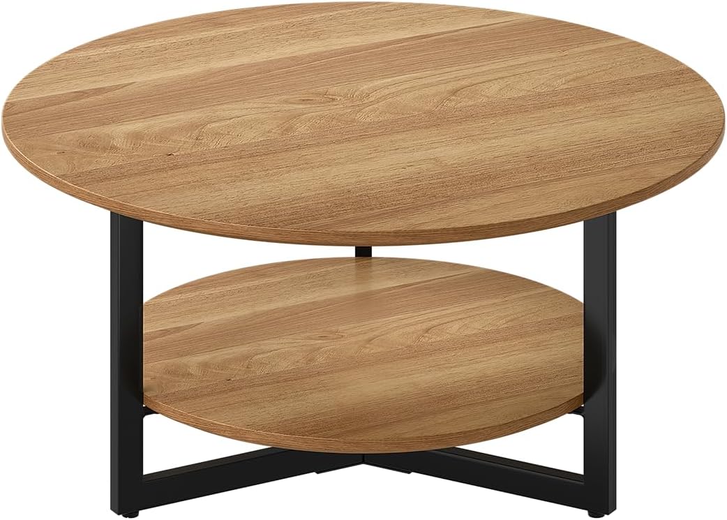 skølm Drakkar Couchtisch rund Ø70 cm – Wohnzimmertisch aus Massivholz Eiche & Metallgestell – Sofati