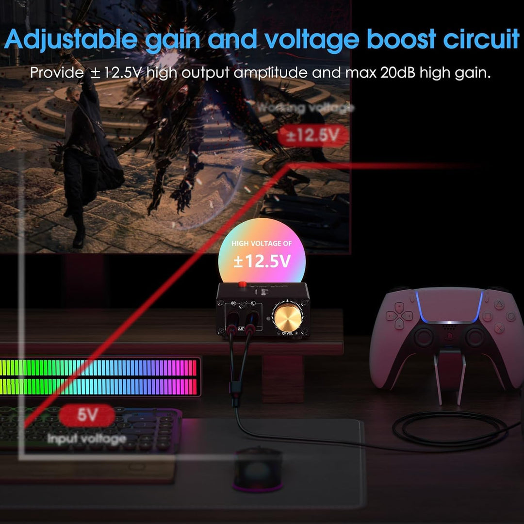 Nobsound Mini Stereo Line Level Booster Verstärker Audio Vorverstärker 20dB Verstärkung + Lautstärke