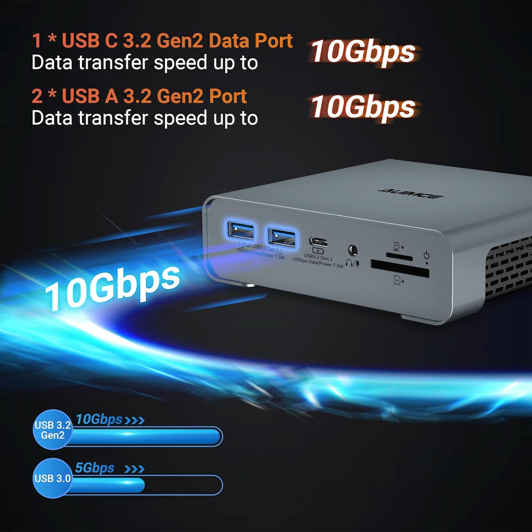 16-in-1 USB C Docking Station Triple Display, Dual HDMI & DP 4K@60Hz, 8 USB-Anschlüsse, Ethernet, SD