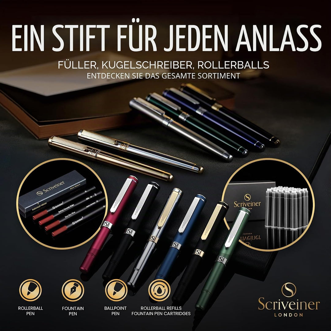 Scriveiner Deep Crimson Red Füllhalter Chromapplikationen, Schmidt-Feder (fein), bestes Geschenk für