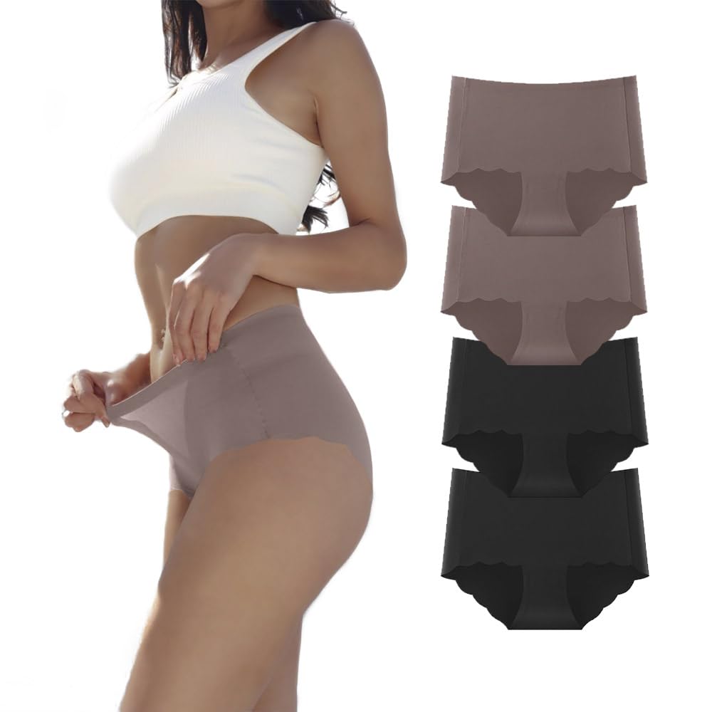 Unterhosen Damen,Nahtlos Slips Unterwäsche Frauen,Hohe Taille Panties,No Show Panties,Mehrpack 4Er P
