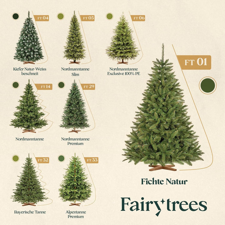 FairyTrees Weihnachtsbaum künstlich 150cm FICHTE Natur mit Christbaum Holzständer | Tannenbaum künst