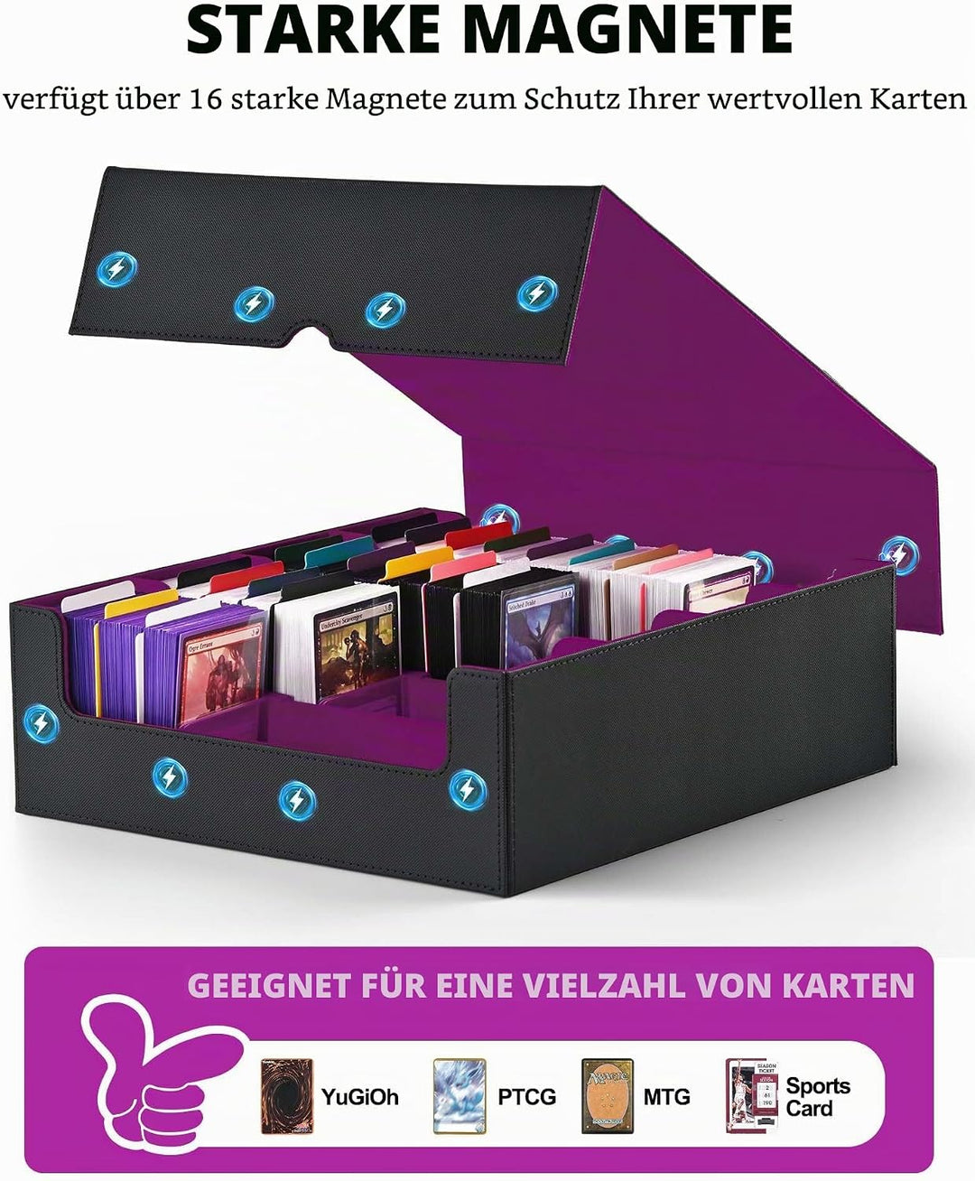 ZLCA Trading Card Storage Box, Commander Card Deck Case Holds 2400+ Cards, MTG Deck Box mit 4 Stopfe