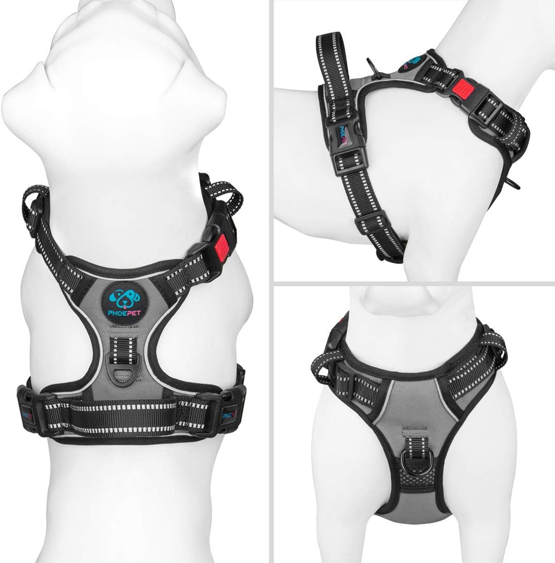 Phoepet Anti-Zieh-Hundegeschirr, reflektierend, verstellbar, mit Trainingsgriff, Namensausweisfach,