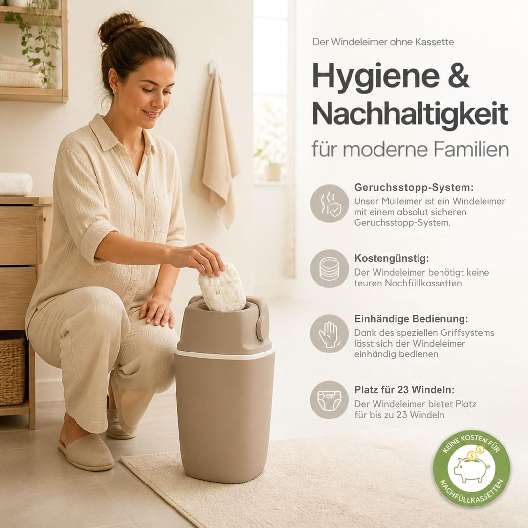 AirWell Windeleimer Geruchsdicht & Windel Blaubaer - Wickeleimer, mit Geruchsstopp-System, Einhändig