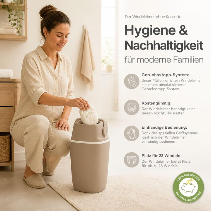 AirWell Windeleimer Geruchsdicht & Windel Blaubaer - Wickeleimer, mit Geruchsstopp-System, Einhändig