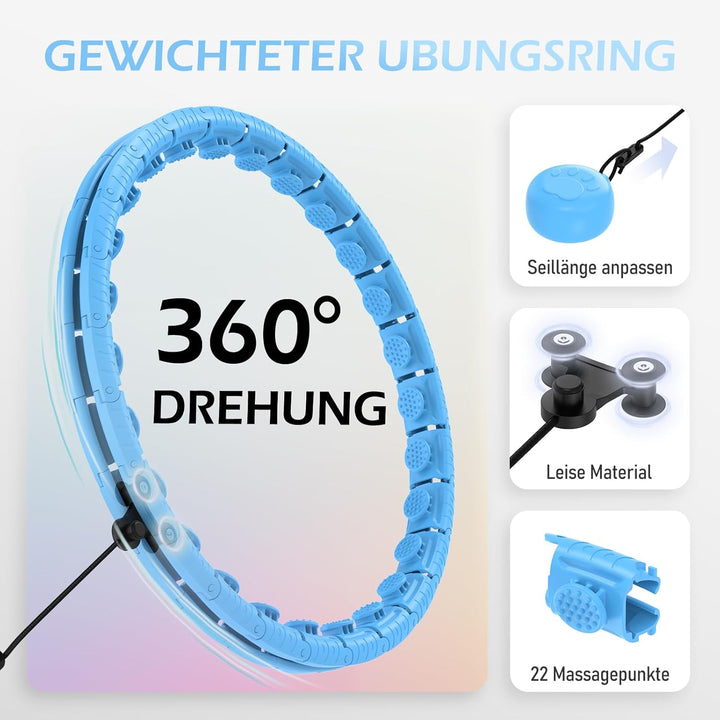 JLoibao Smart Hula Hoop Reifen Erwachsene Zum Abnehmen, 24-Stufiger Infinity Hula-Hoop (77-132cm) Mi