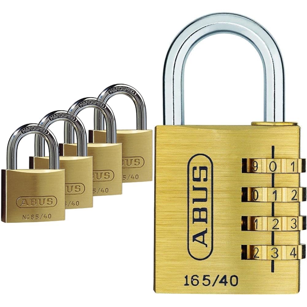 ABUS Vorhängeschloss Messing 65/40-4er Set, gleichschliessend & Zahlenschloss 165/40 - Vorhängeschlo