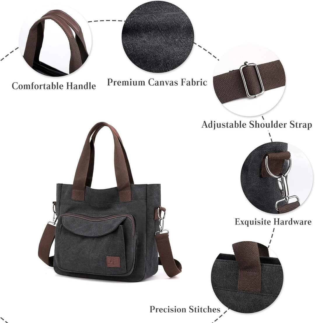 PORRASSO Damen Umhängetasche Canvas Schultertasche Handtasche Hobotasche Tote Mädchen Crossbody Bag