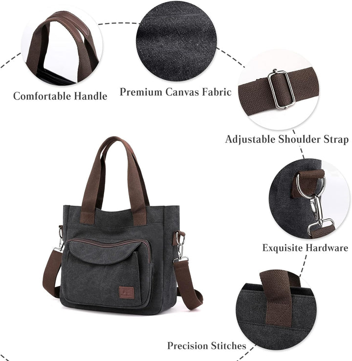 PORRASSO Damen Umhängetasche Canvas Schultertasche Handtasche Hobotasche Tote Mädchen Crossbody Bag