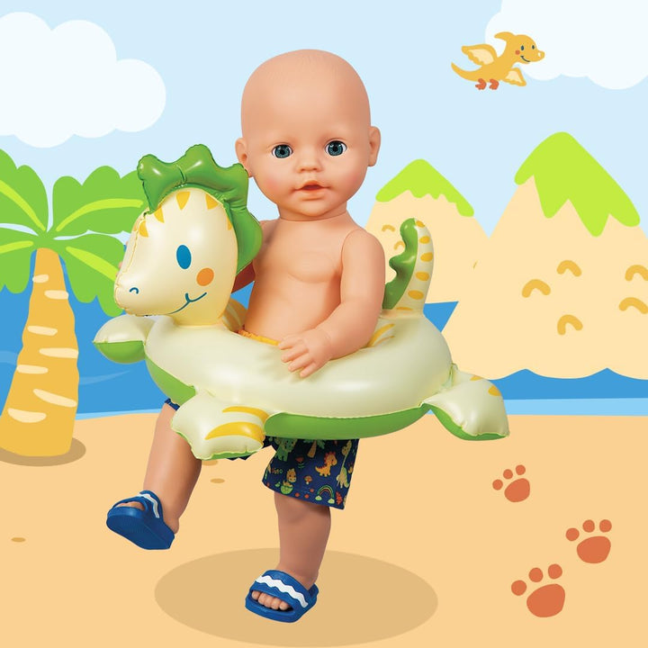 Heless 22 - Schwimm-Set für Puppen im Dino-Design, 3 teilig mit Bade-Hose, Badeschlappen und Schwimm
