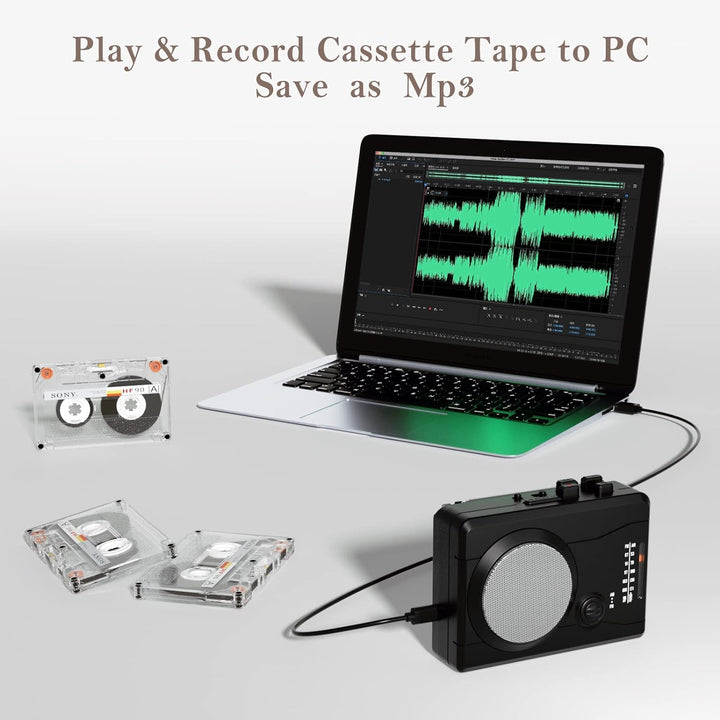 DIGITNOW!Kassettenrekorder USB Kassetten Digitalisieren mit Lautsprecher & Mikrofon, Radio FM/AM,Enc