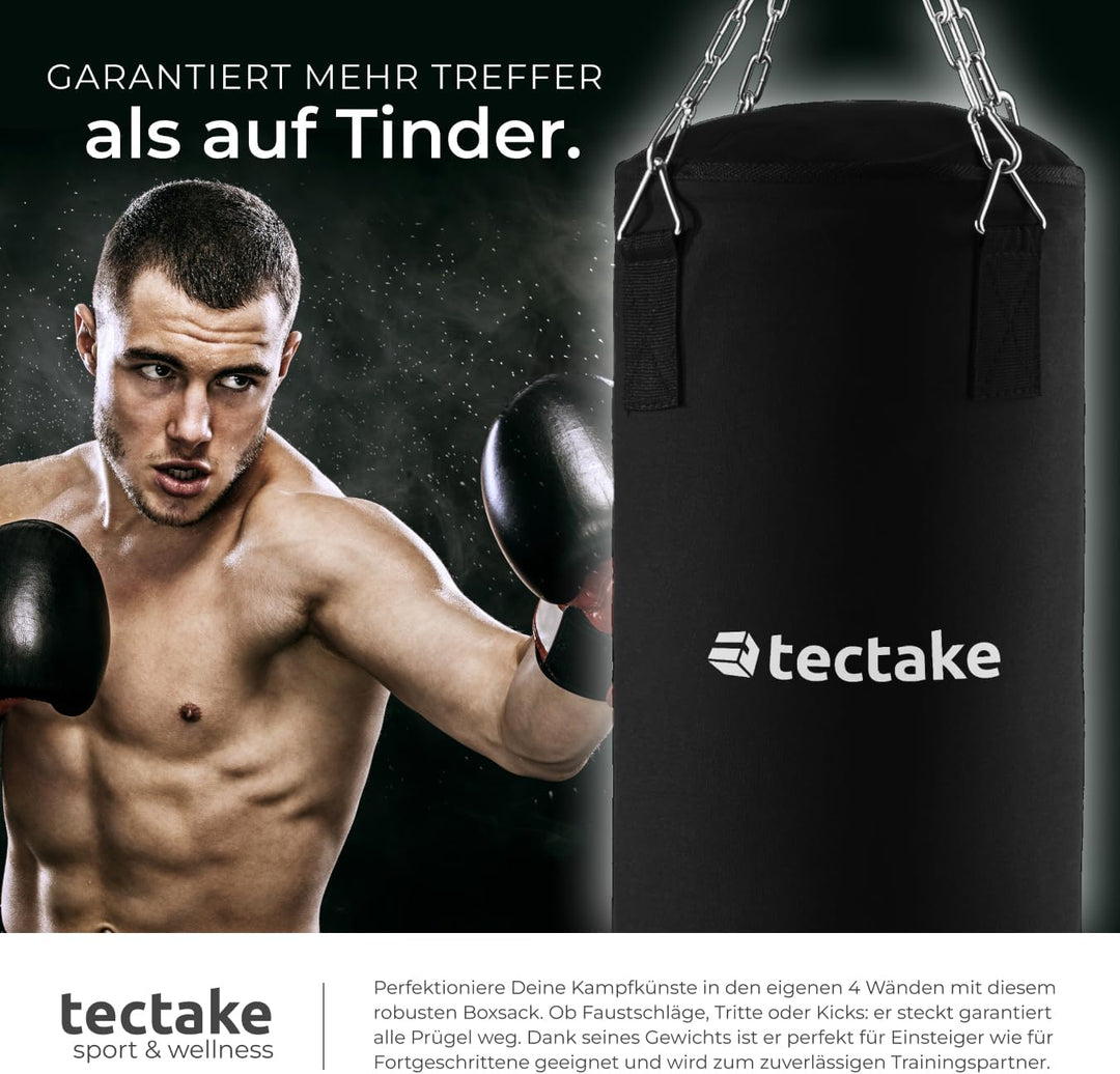 tectake® Boxsack für Zuhause, Sandsack gefüllt mit 25 kg, inkl. Boxsack Halterung 4-Punkt Stahlkette