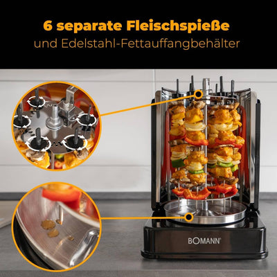 Bomann Döner-Multigrill DVG 3006, elektrischer Dönergrill für Zuhause, Drehspiess-/Tischgrill, für D