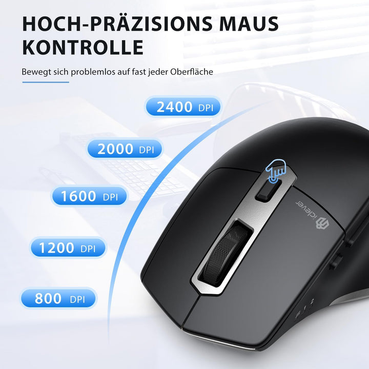 iClever Kabellose Bluetooth Maus, wiederaufladbare Bluetooth-Funkmaus, Ergonomische Maus kabellos fü