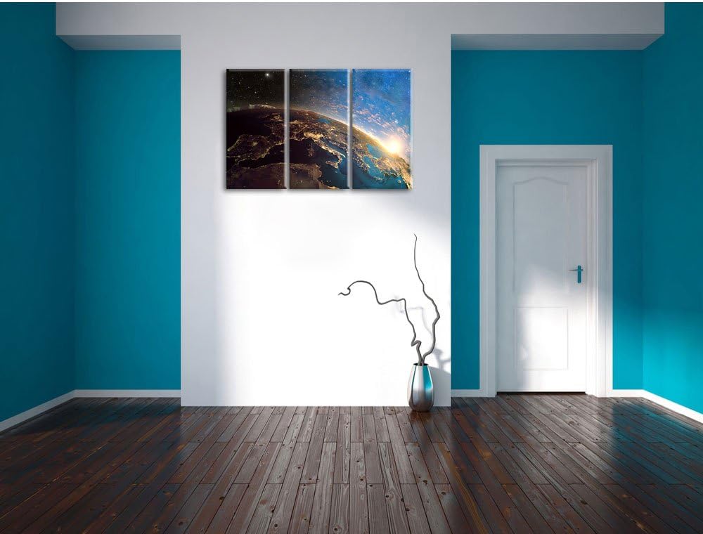 Pixxprint Erde im Weltall als Leinwandbild - Grösse: 3-Teilig (120x80cm) - Wandbild - Kunstdruck - f