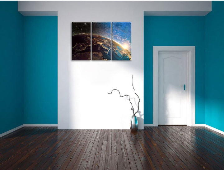 Pixxprint Erde im Weltall als Leinwandbild - Grösse: 3-Teilig (120x80cm) - Wandbild - Kunstdruck - f