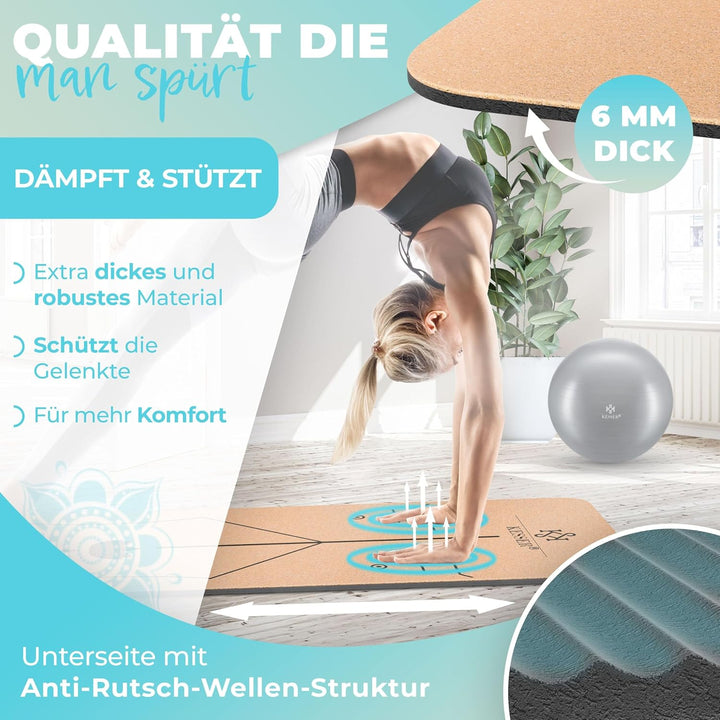 KESSER® Yogamatte Kork Inkl. Tragegurt Tasche & Yoga-Block Gymnastikmatte Yoga Matte rutschfest aus